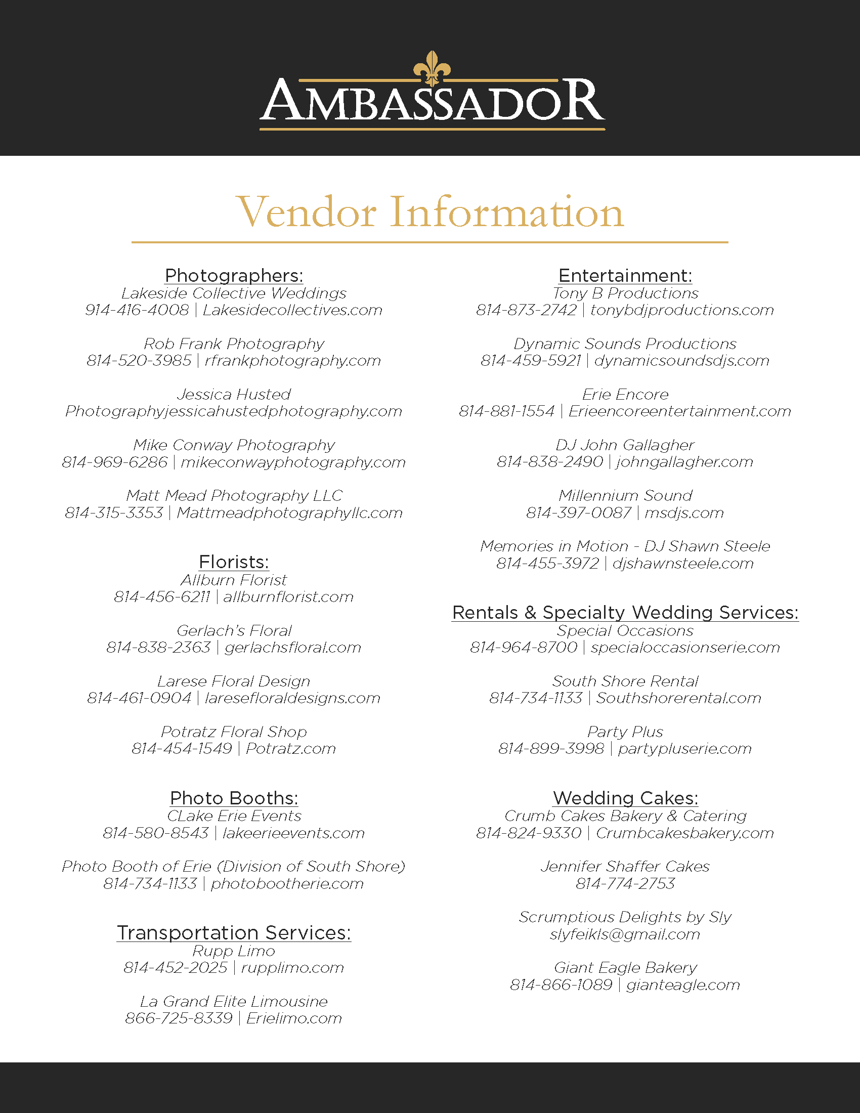 Ambassador Wedding Vendors Flyer 2025 image